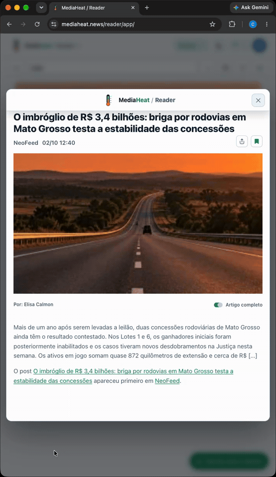 Do resumo ao artigo completo, e de volta ao resumo, dentro do MediaHeat / Reader.